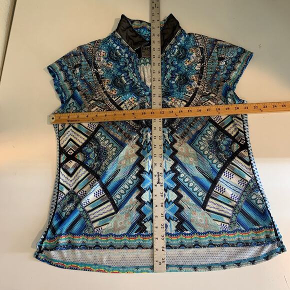 Lucky In Love Blouse Womens XL Extra large Multi Johnny Collar Short Sleeve Top - Picture 5 of 10